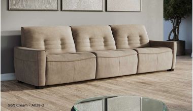 Rosetta sofa 4 osobowa z funkcją relaks, 3 siedziska, zamszowa sofa, bardzo wygodna sofa, wyjątkowo wygodna sofa, systemy relaks na każdym siedzisku, sofa łatwa do utrzymaniu w czystości, elektryczne systemy relaks ukryte w siedziskach